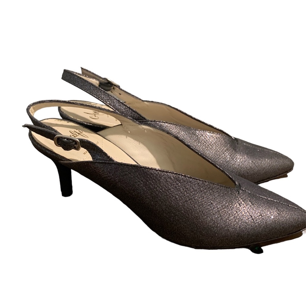 Amalfi Metallic Pewter Slingback Kitten Heels